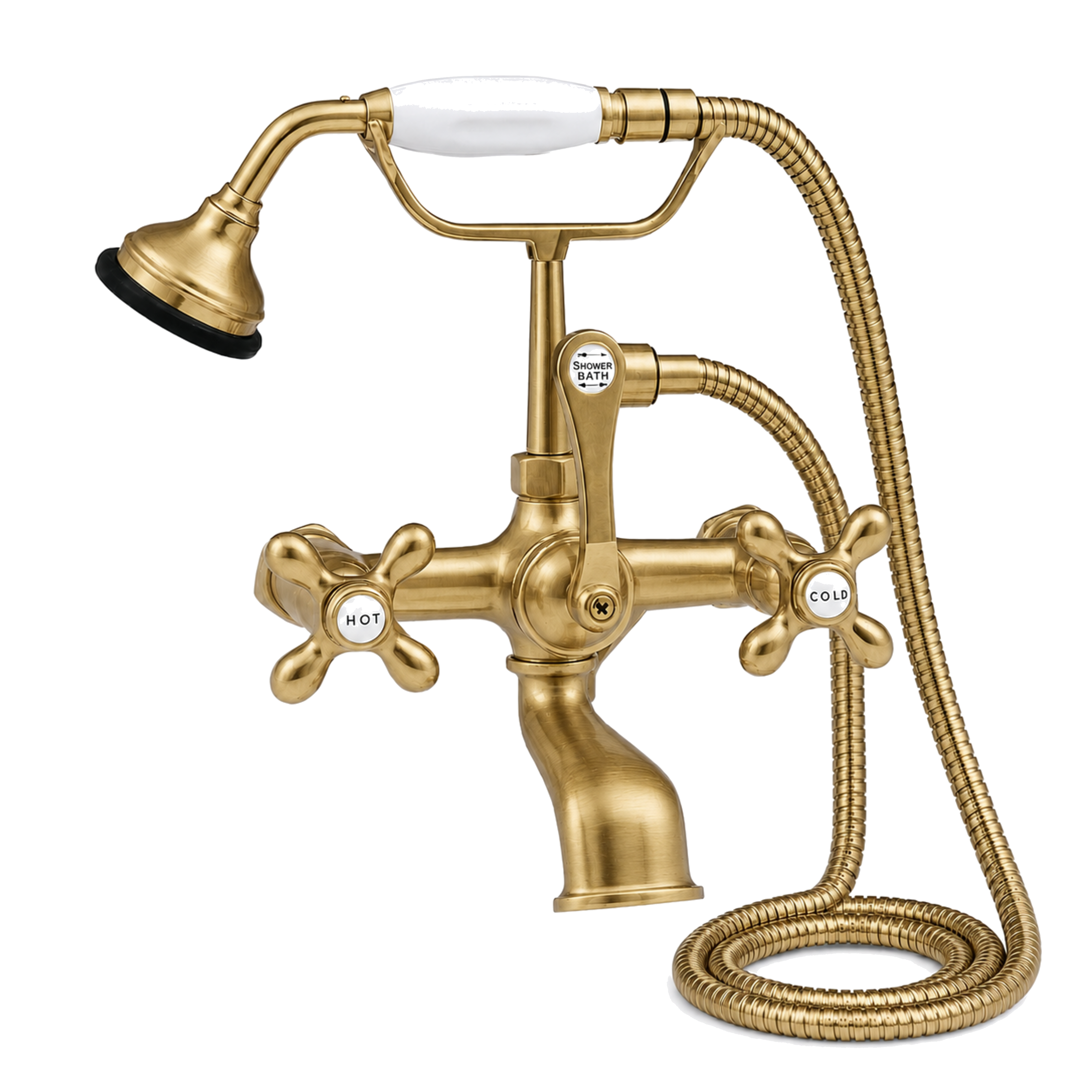 Tub Mount Thames Telephone Faucet Set P0146 | Strom Living Satin Brass Cross-Point Handles - Tub Fillers