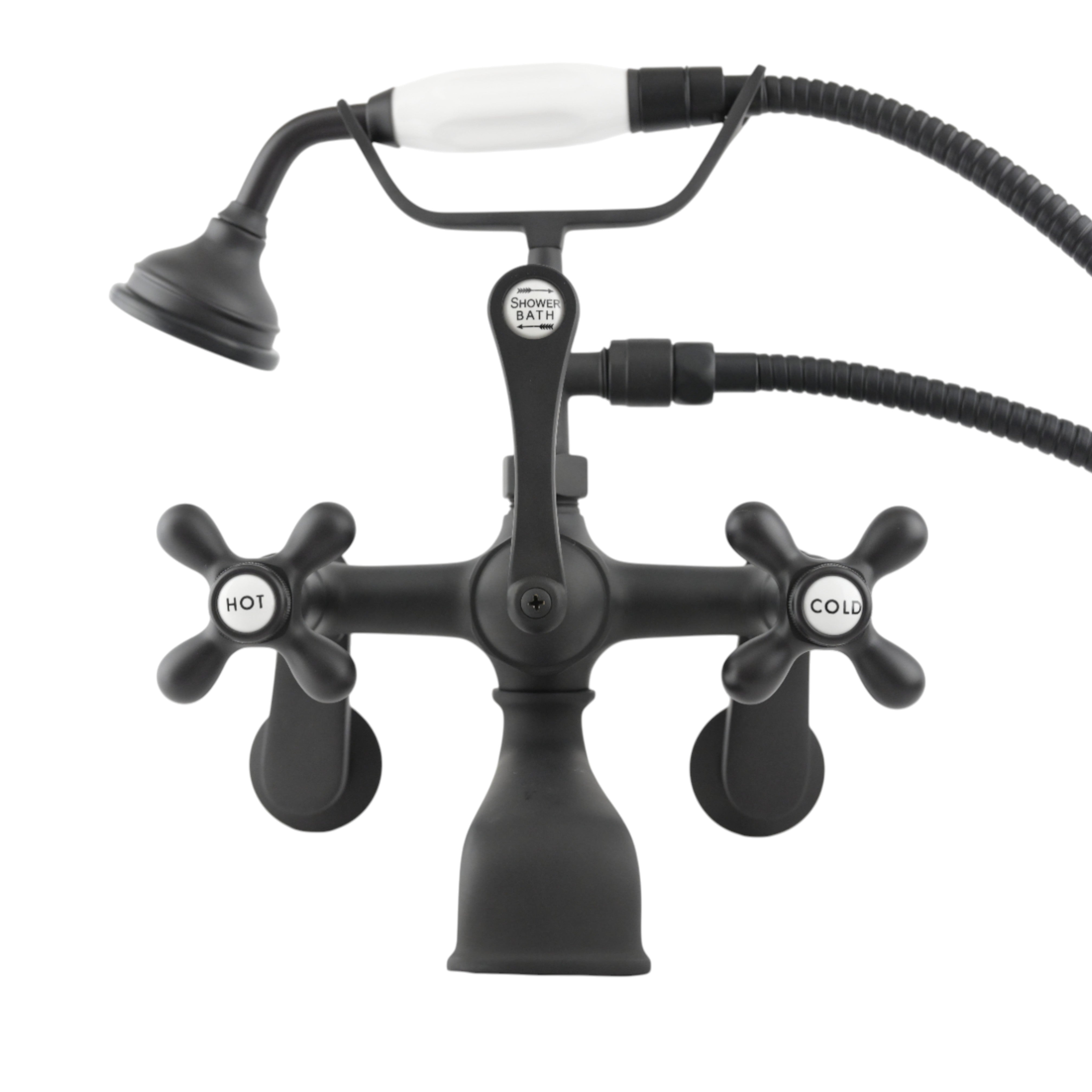 Tub Mount Thames Telephone Faucet Set P0146 | Strom Living Satin Black Cross-Point Handles - Tub Fillers