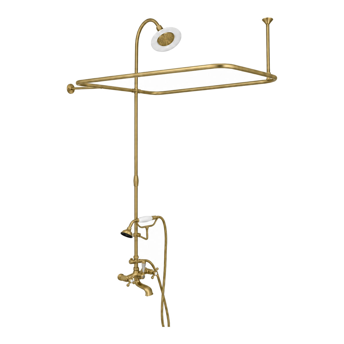 Clawfoot Tub Enclosure Shower Set with Hand Shower P0168 in Raw Brass