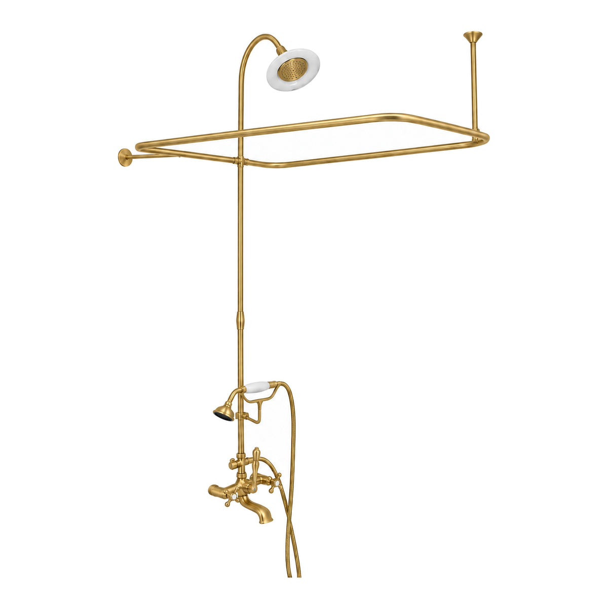 Clawfoot Tub Enclosure Shower Set with Hand Shower P0168 in Satin Brass