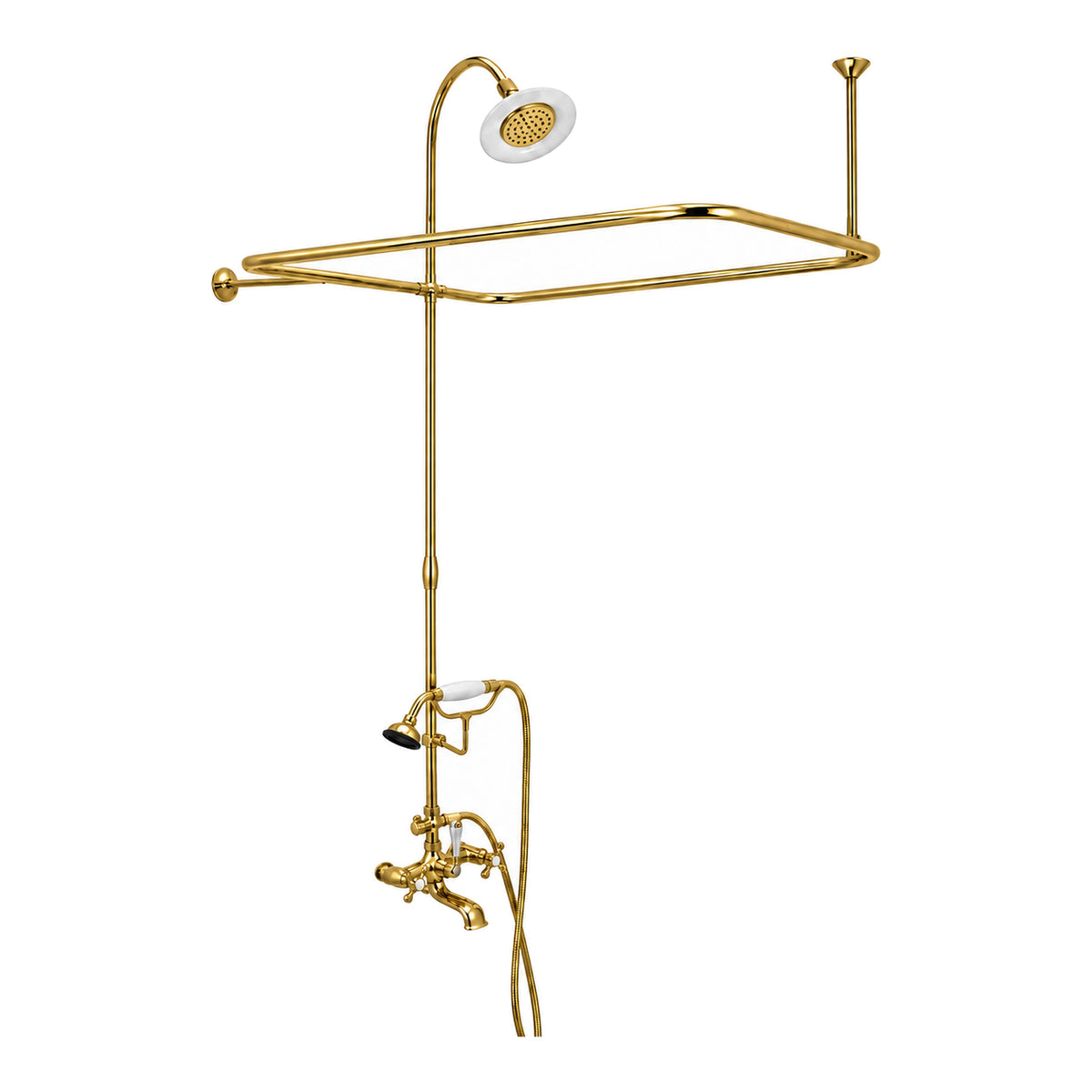 Clawfoot Tub Enclosure Shower Set with Hand Shower P0168 in Supercoat Brass / Polished Brass