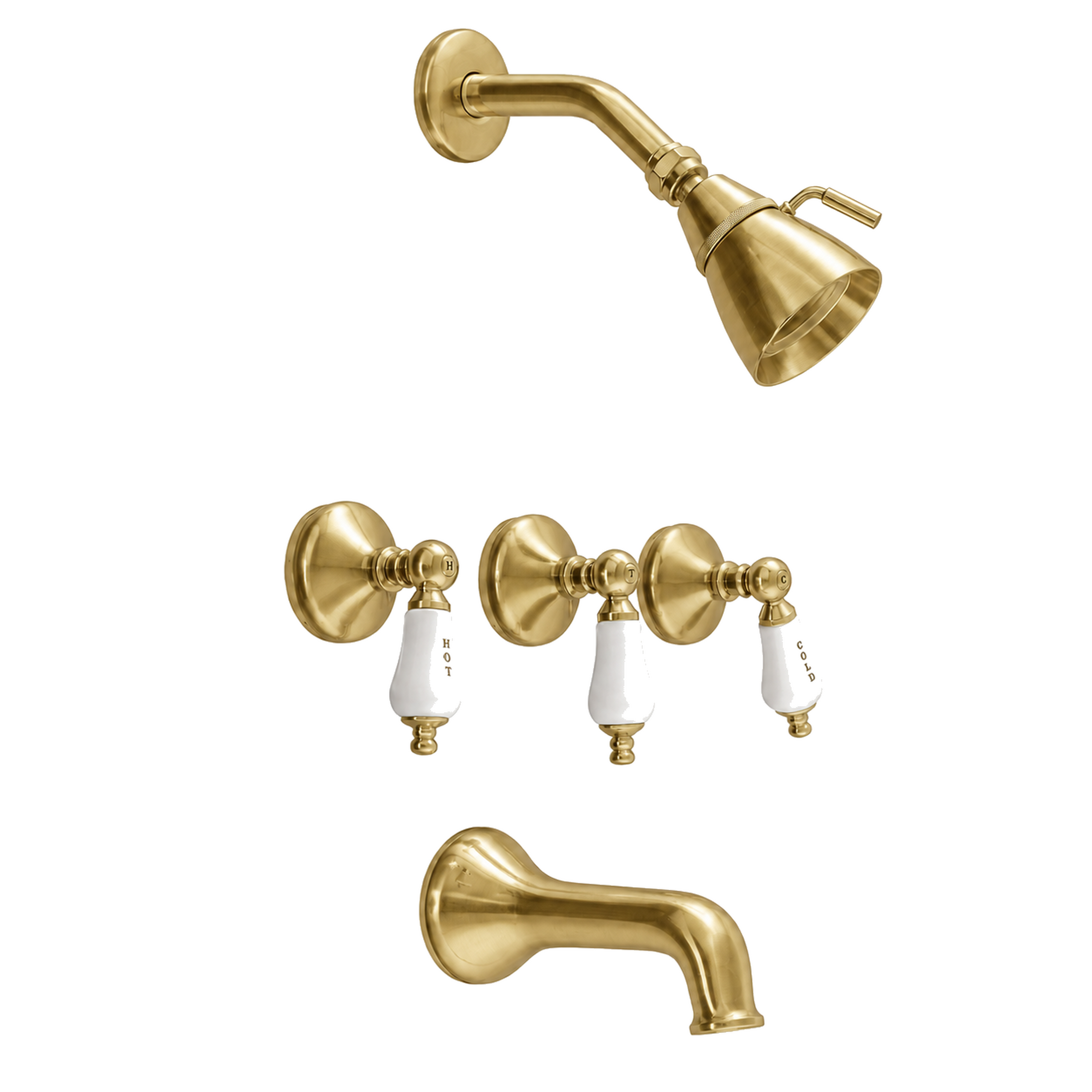 Sacramento In-Wall Shower Set Cross Handles P0177 | Strom Living Satin Brass - Showers
