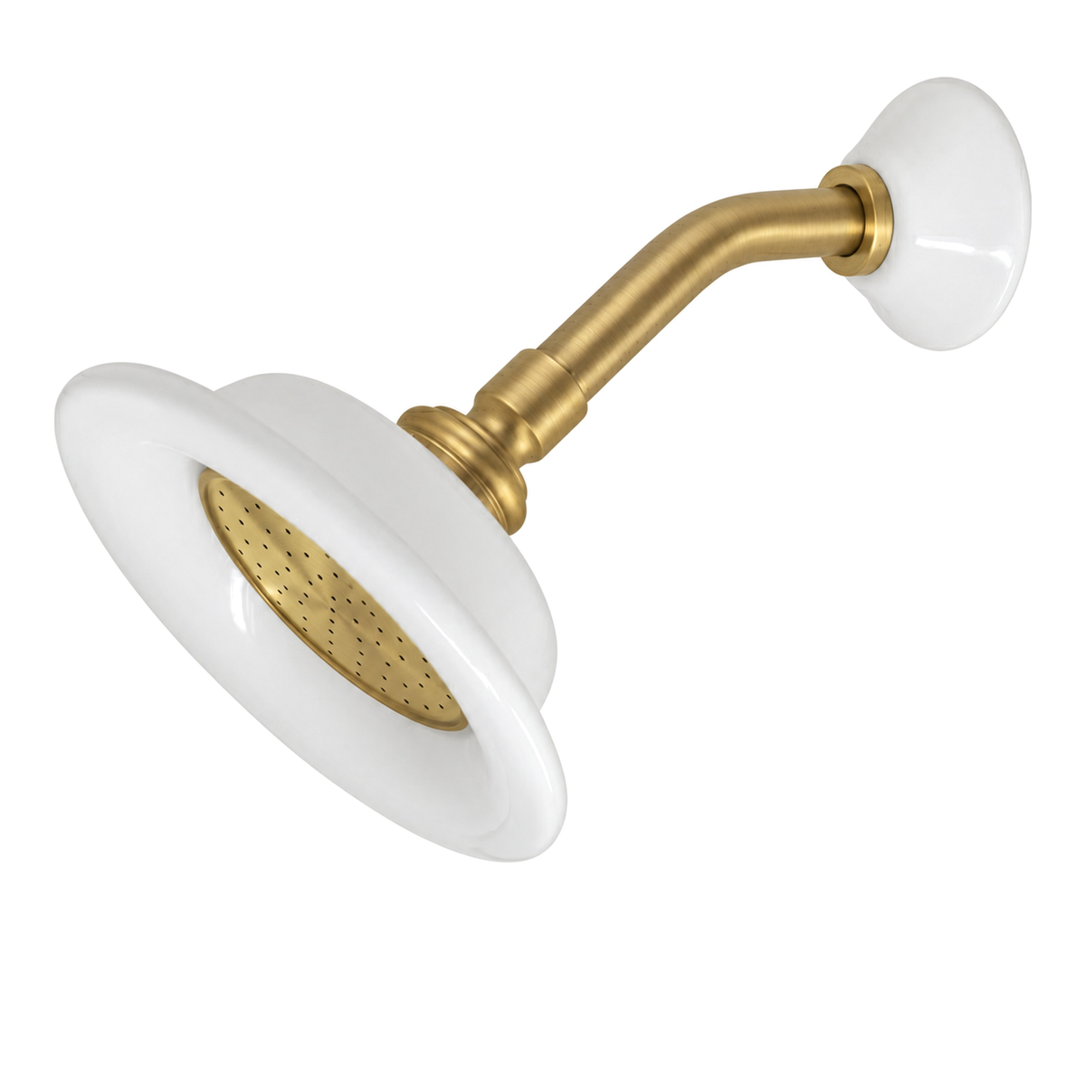 Strom Living Shower Head Porcelain Sunflower with 3.50 Diameter in Satin Brass
