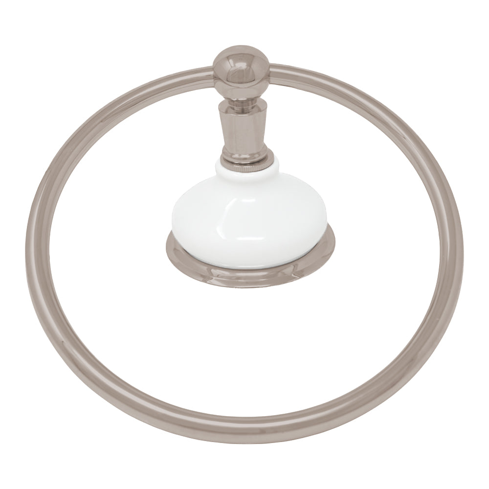 Columbia Porcelain Wall Mount Towel Holder Ring, Solid Brass and Mounting Hardware P0185 | Strom Living Polished Nickel - Bathroom Accessories