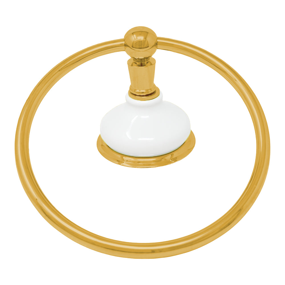 Columbia Porcelain Wall Mount Towel Holder Ring, Solid Brass and Mounting Hardware P0185 | Strom Living Polished Brass - Bathroom Accessories