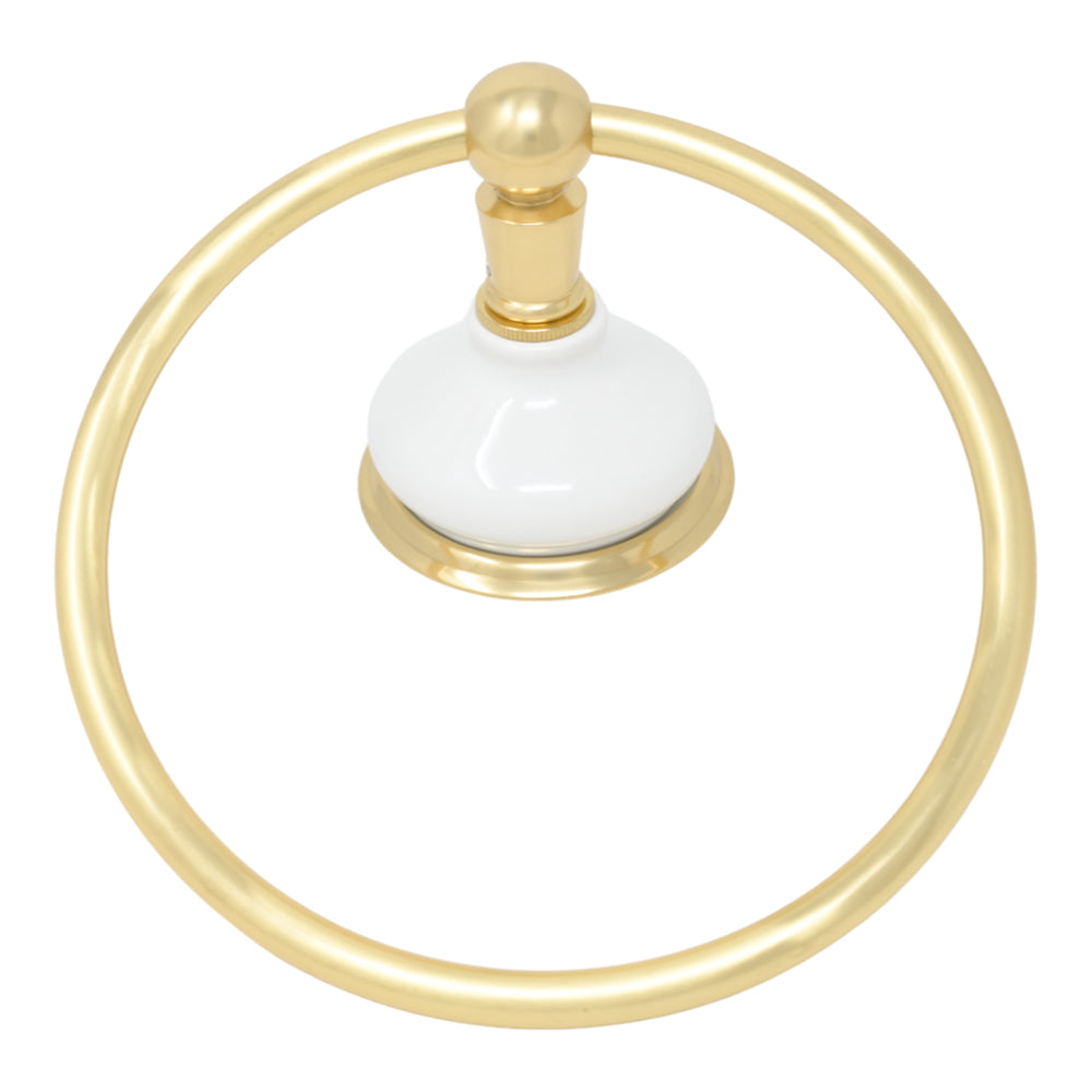 Columbia Porcelain Wall Mount Towel Holder Ring, Solid Brass and Mounting Hardware P0185 | Strom Living Supercoat Brass - Bathroom Accessories