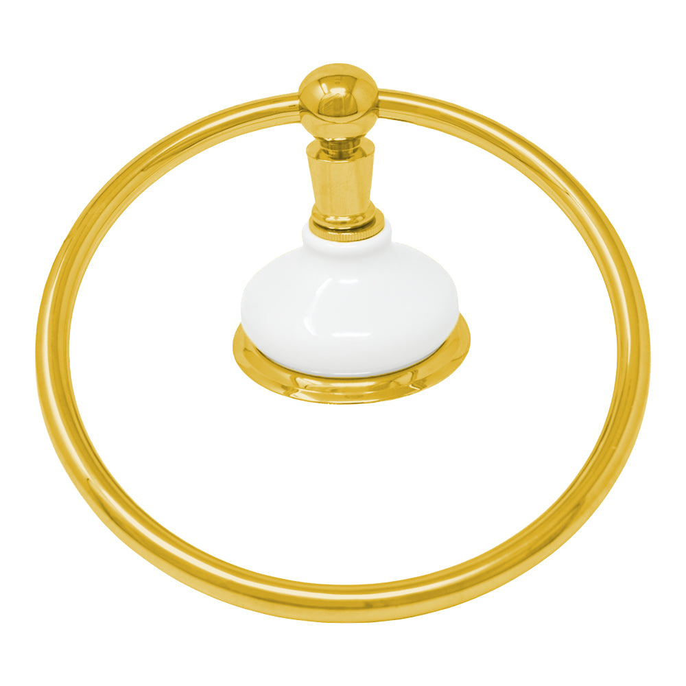 Columbia Porcelain Wall Mount Towel Holder Ring, Solid Brass and Mounting Hardware P0185 | Strom Living Satin Brass - Bathroom Accessories
