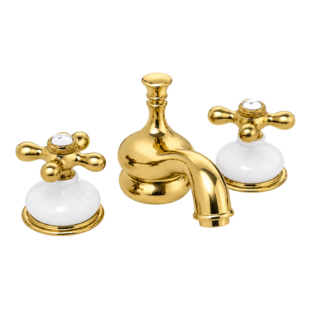 Sacramento Widespread Faucet, Porcelain P0188X in Supercoat Brass / Polished Brass