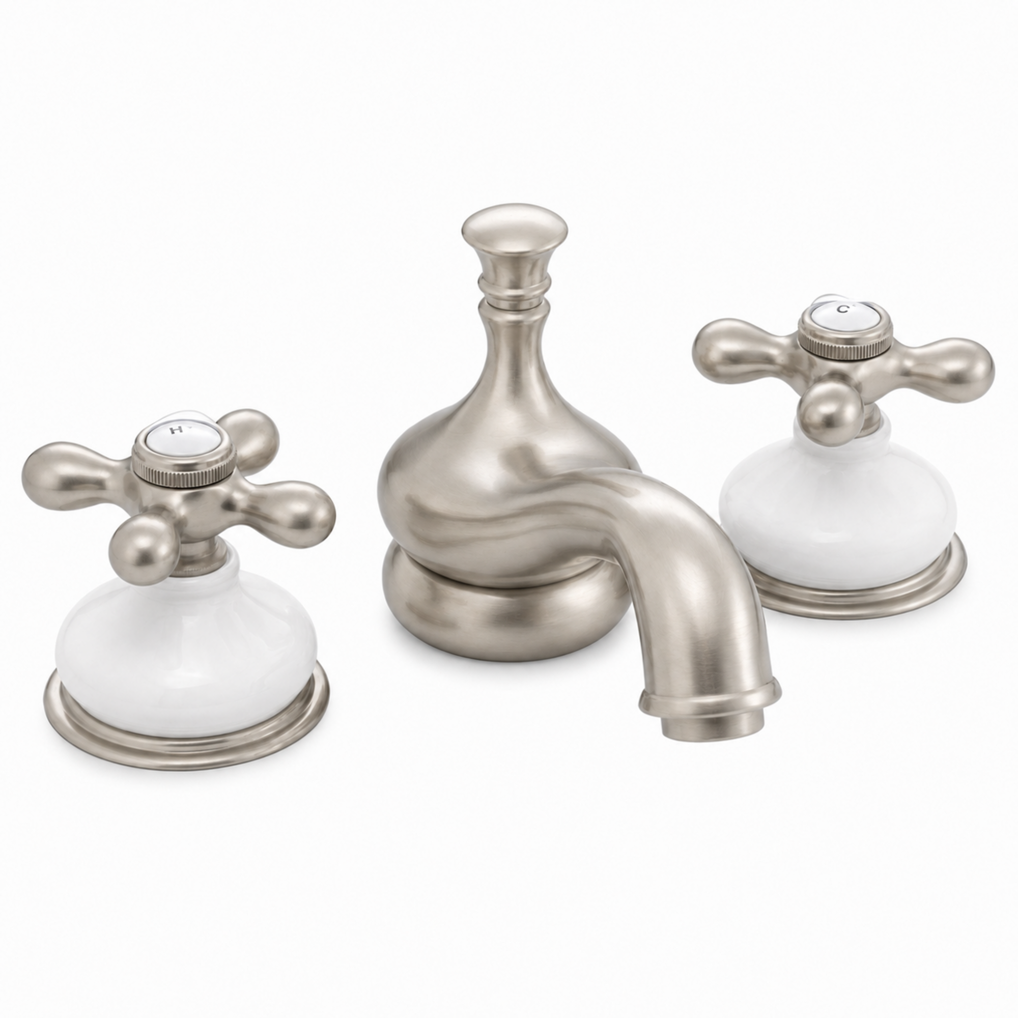 Sacramento Widespread Faucet, Porcelain P0188X | Strom Living Matte Nickel - Bathroom Faucets