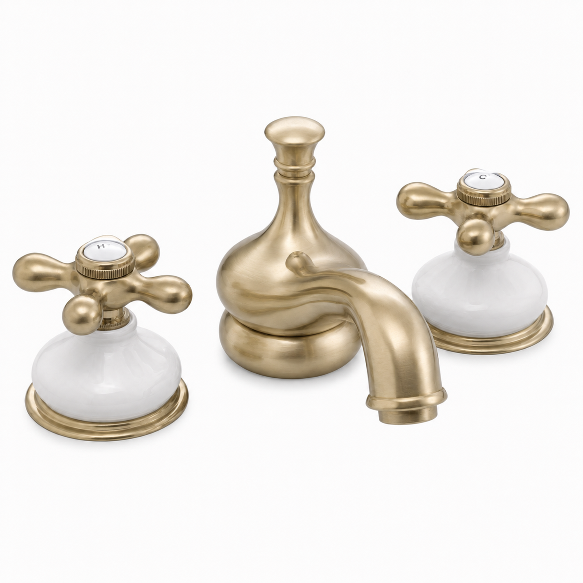 Sacramento Widespread Faucet, Porcelain P0188X | Strom Living Satin Brass - Bathroom Faucets