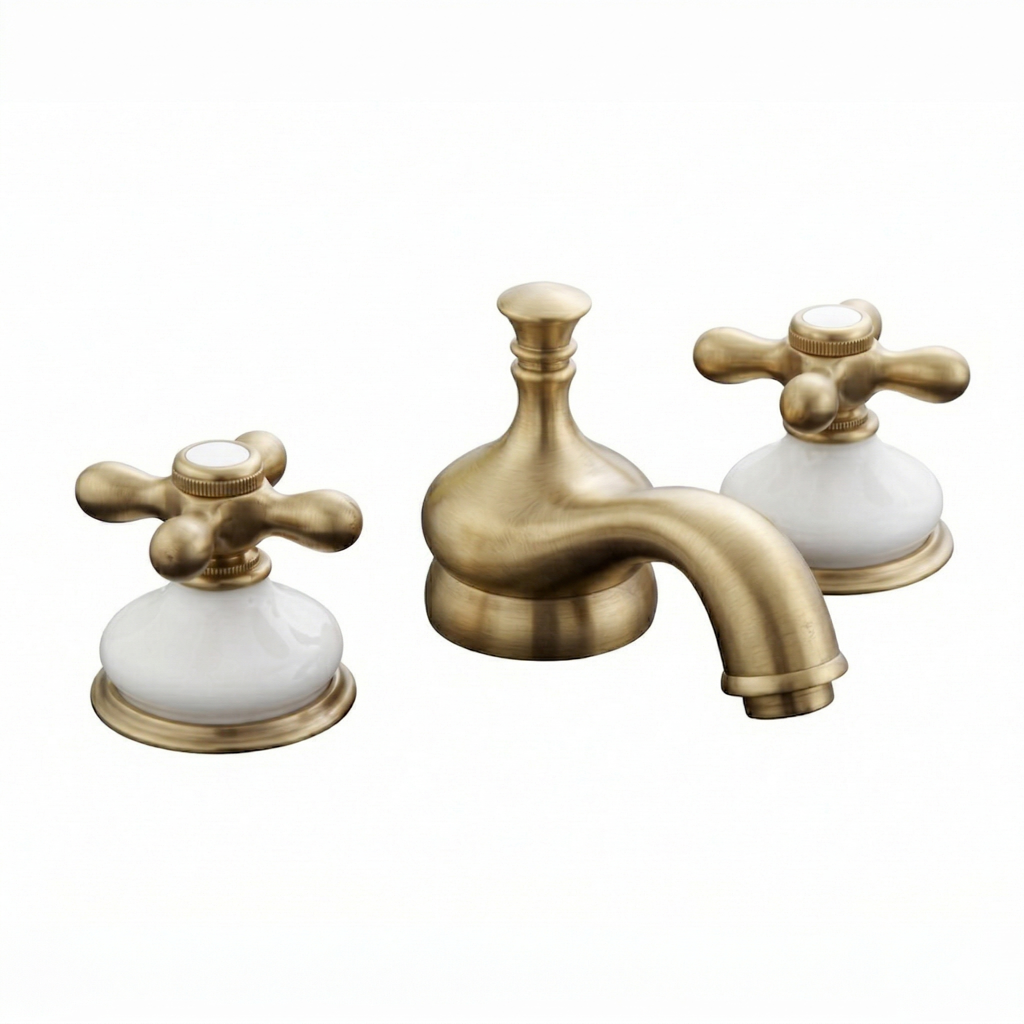 Sacramento Widespread Faucet, Porcelain P0188X | Strom Living Satin Brass - Bathroom Faucets
