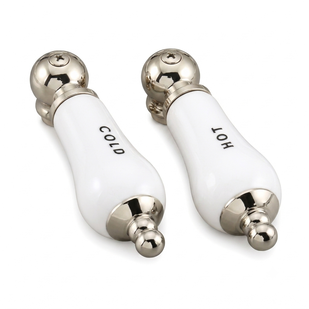 Strom Living P0204 Porcelain Lever Handle Pair Polished Nickel - Faucet Parts