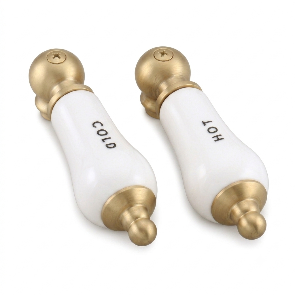 Strom Living P0204 Porcelain Lever Handle Pair Raw Brass - Faucet Parts