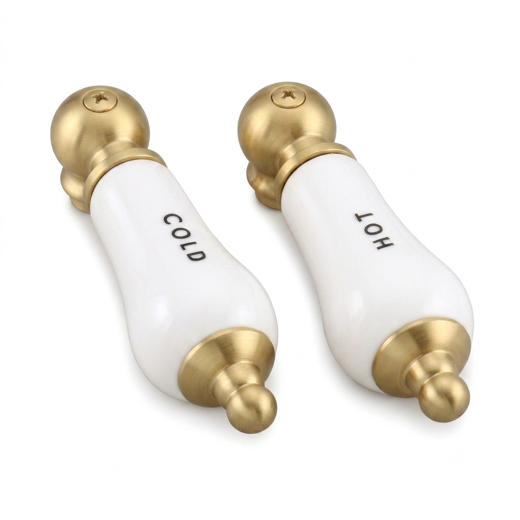 Strom Living P0204 Porcelain Lever Handle Pair Satin Brass - Faucet Parts