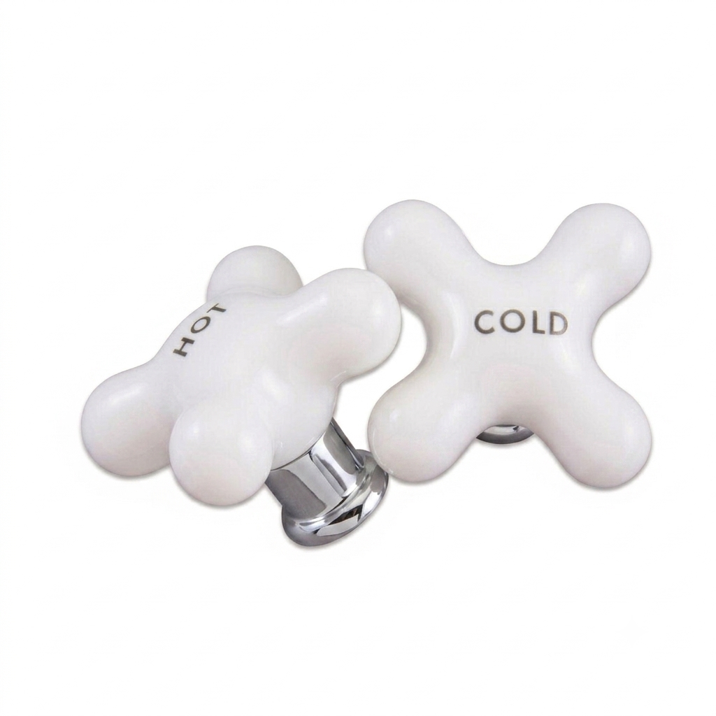 P0212 Small Porcelain Cross Handle Pair Chrome - Faucet Parts