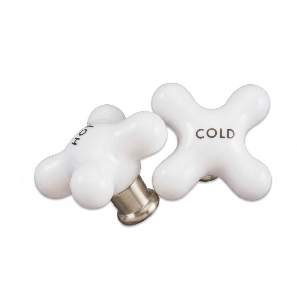 P0212 Small Porcelain Cross Handle Pair Matte Nickel - Faucet Parts
