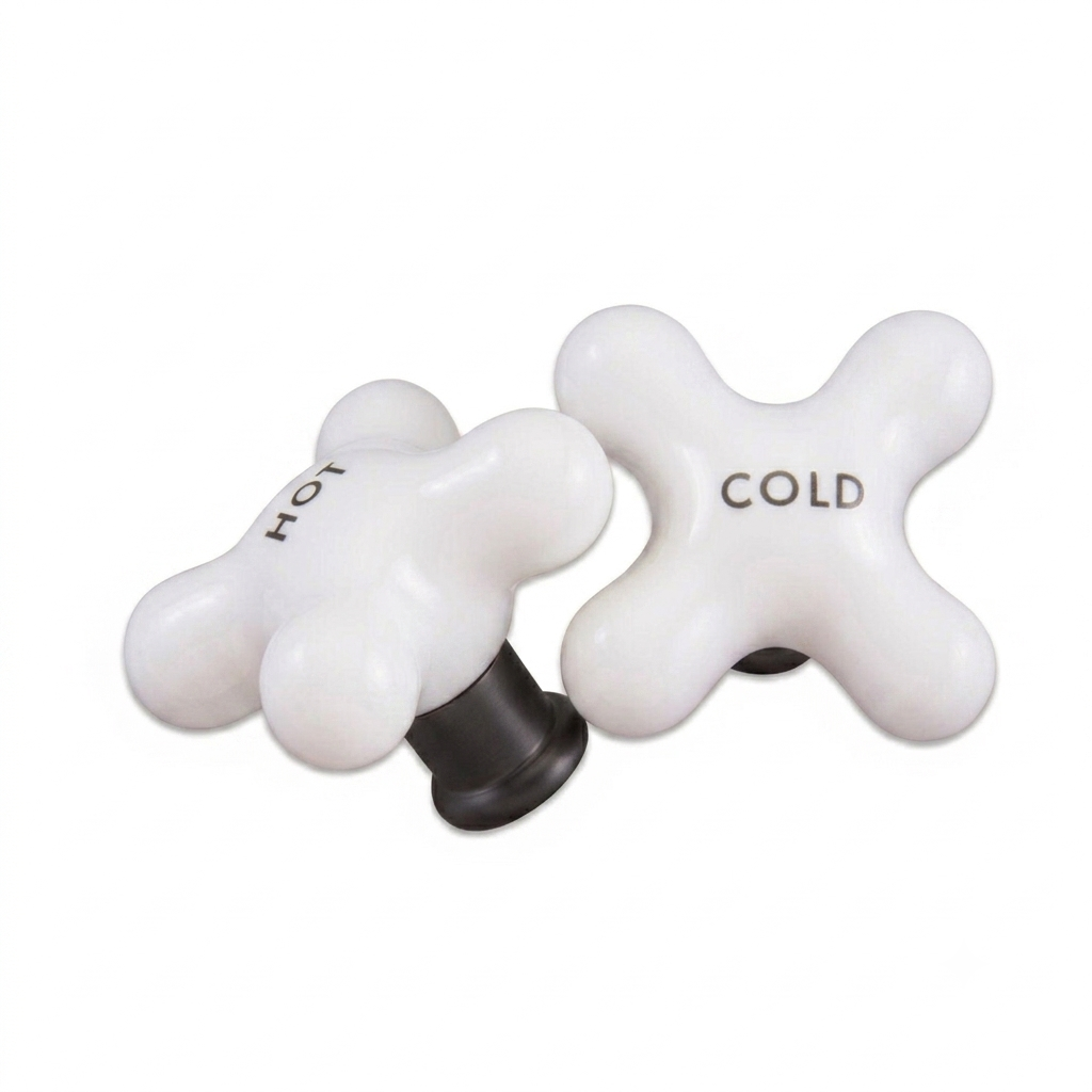 P0212 Small Porcelain Cross Handle Pair Oil Rubbed Bronze - Faucet Parts