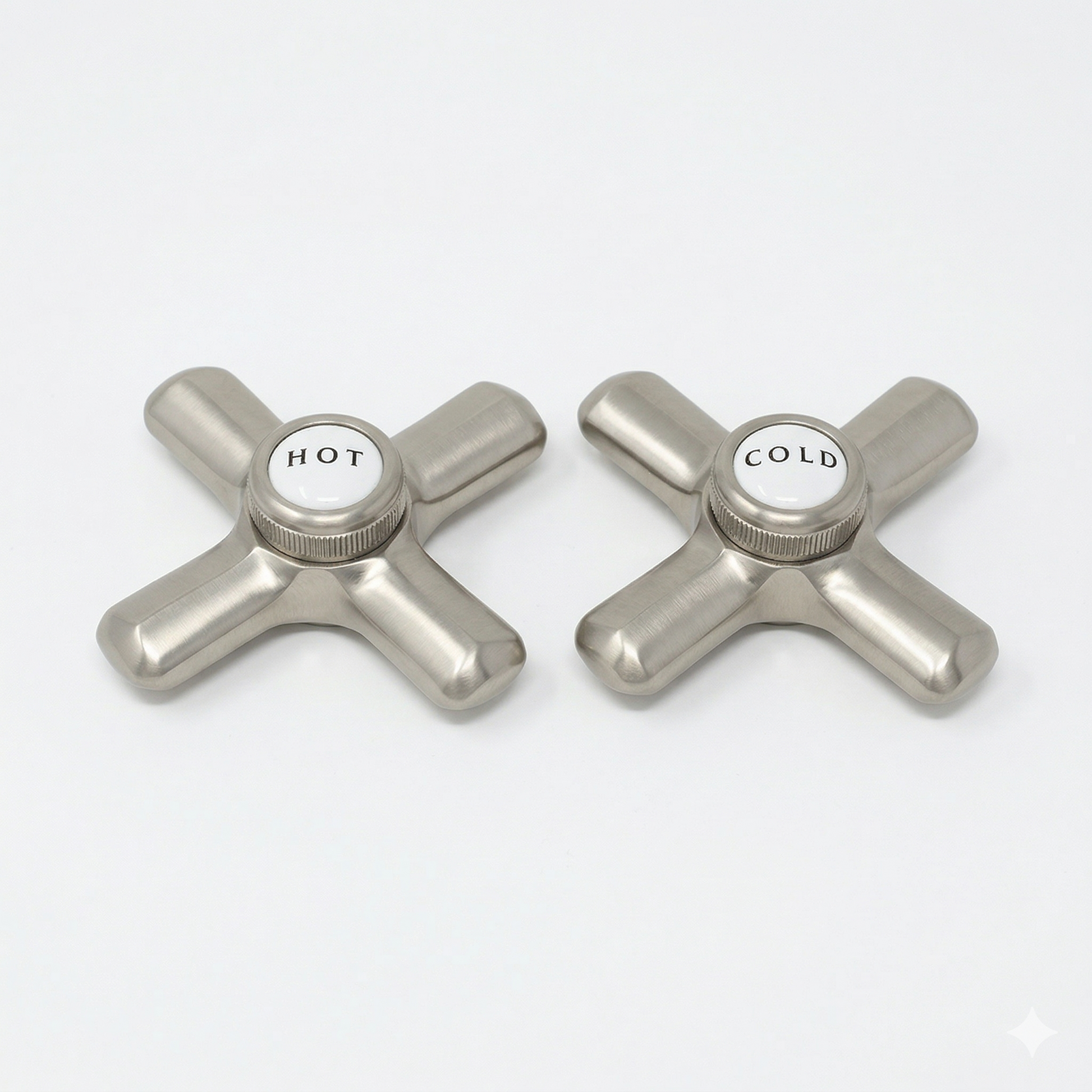 Strom Living P0217 Crosspoint Handles with Porcelain Button Matte Nickel - Faucet Parts