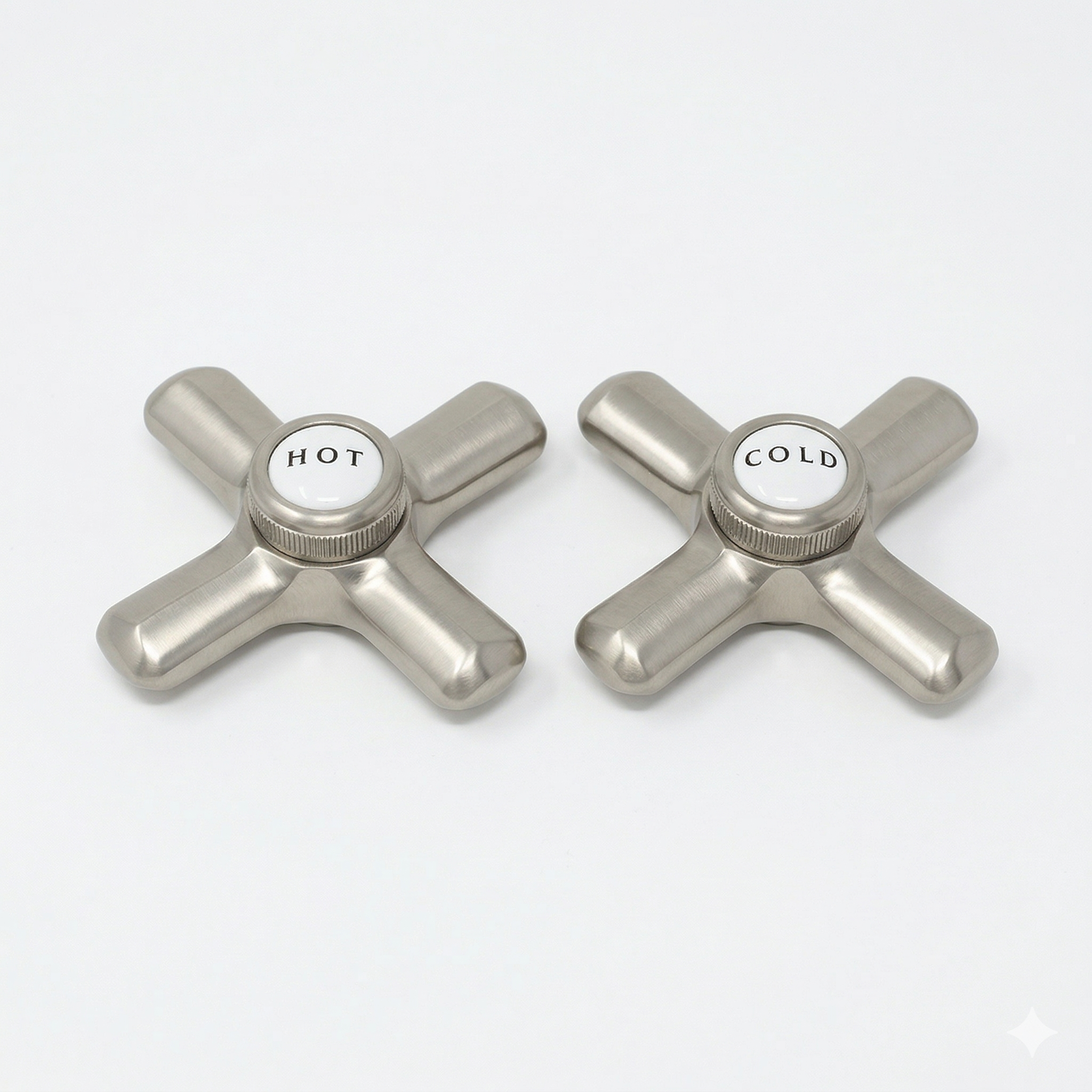 Strom Living P0217 Crosspoint Handles with Porcelain Button Matte Nickel - Faucet Parts