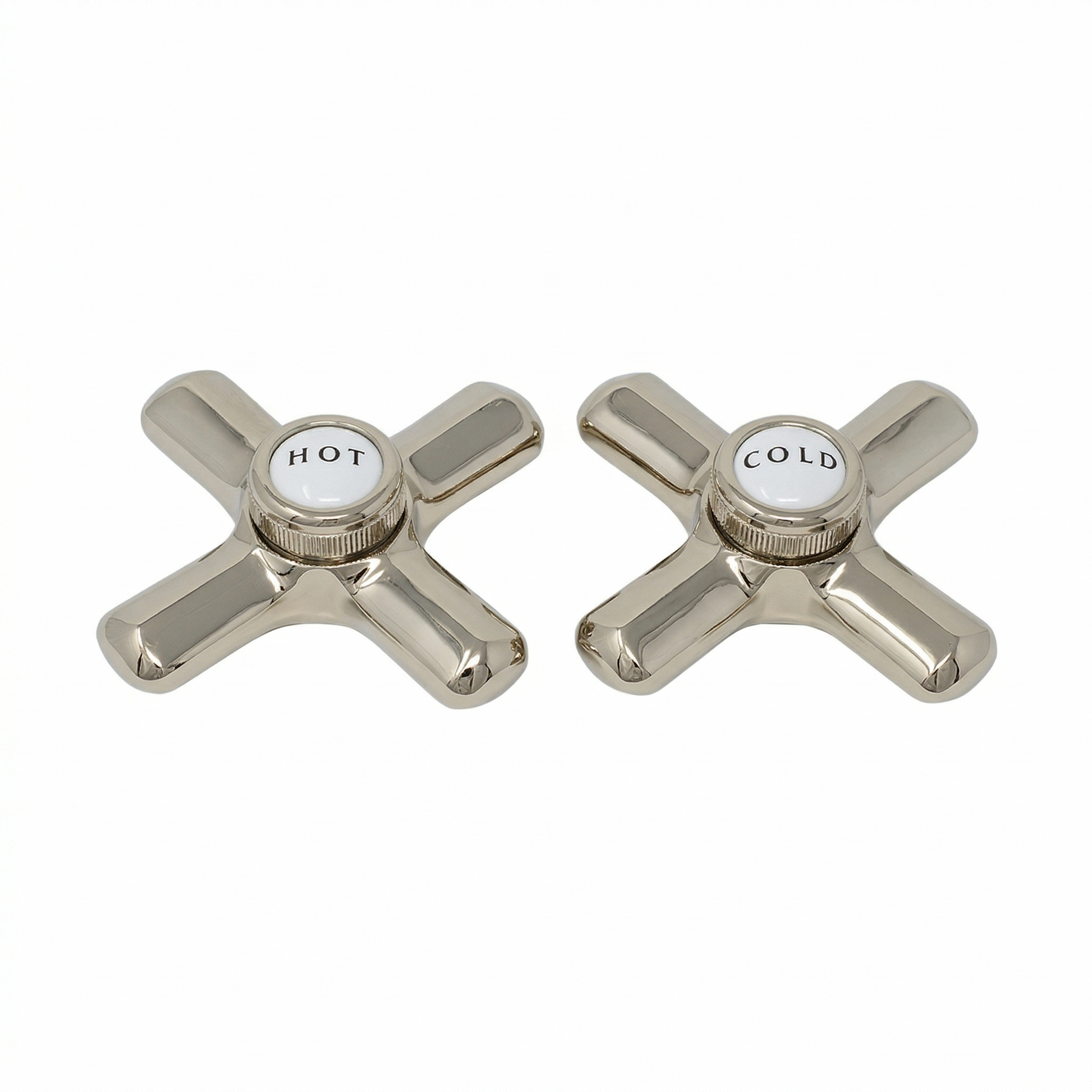 Strom Living P0217 Crosspoint Handles with Porcelain Button Polished Nickel - Faucet Parts