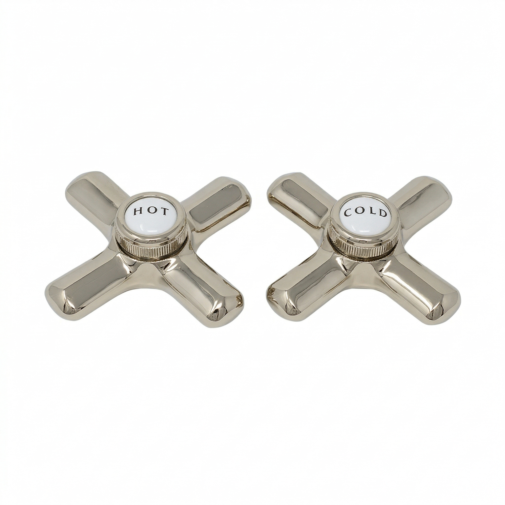 Strom Living P0217 Crosspoint Handles with Porcelain Button Polished Nickel - Faucet Parts