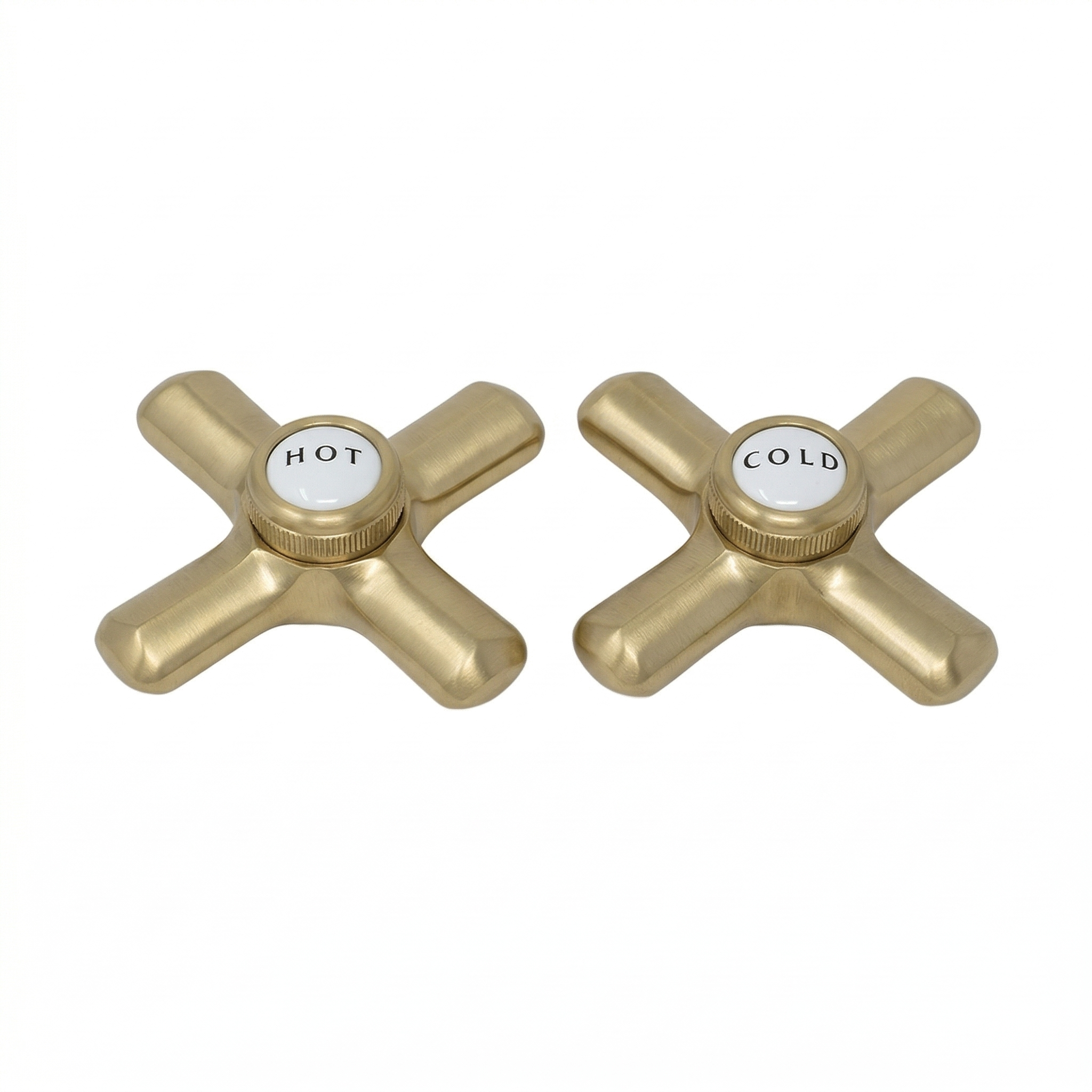 Strom Living P0217 Crosspoint Handles with Porcelain Button Raw Brass - Faucet Parts
