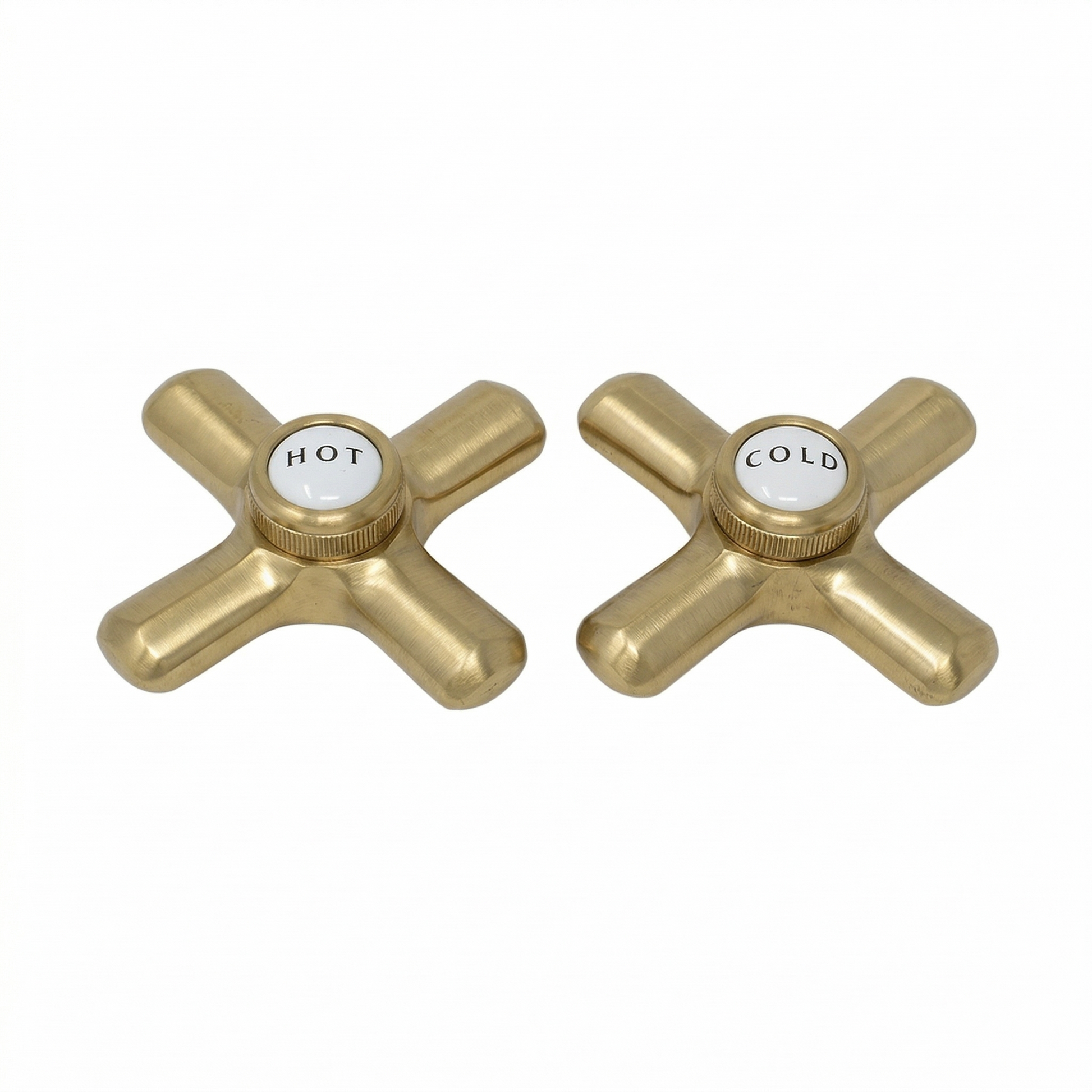 Strom Living P0217 Crosspoint Handles with Porcelain Button Satin Brass - Faucet Parts