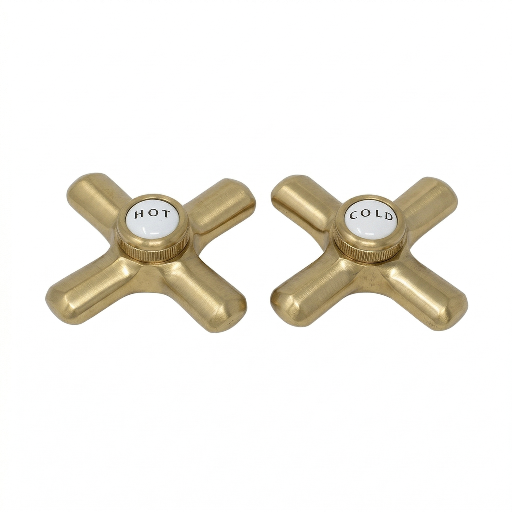 Strom Living P0217 Crosspoint Handles with Porcelain Button Satin Brass - Faucet Parts