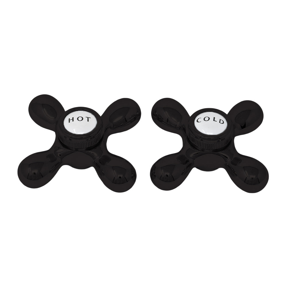 Strom Living P0219 Cross Point Handle Pair with Brass and Porcelain Buttons Satin Black - Faucet Parts