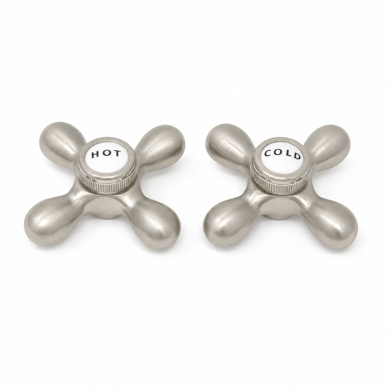 Strom Living P0219 Cross Point Handle Pair with Brass and Porcelain Buttons Matte Nickel - Faucet Parts