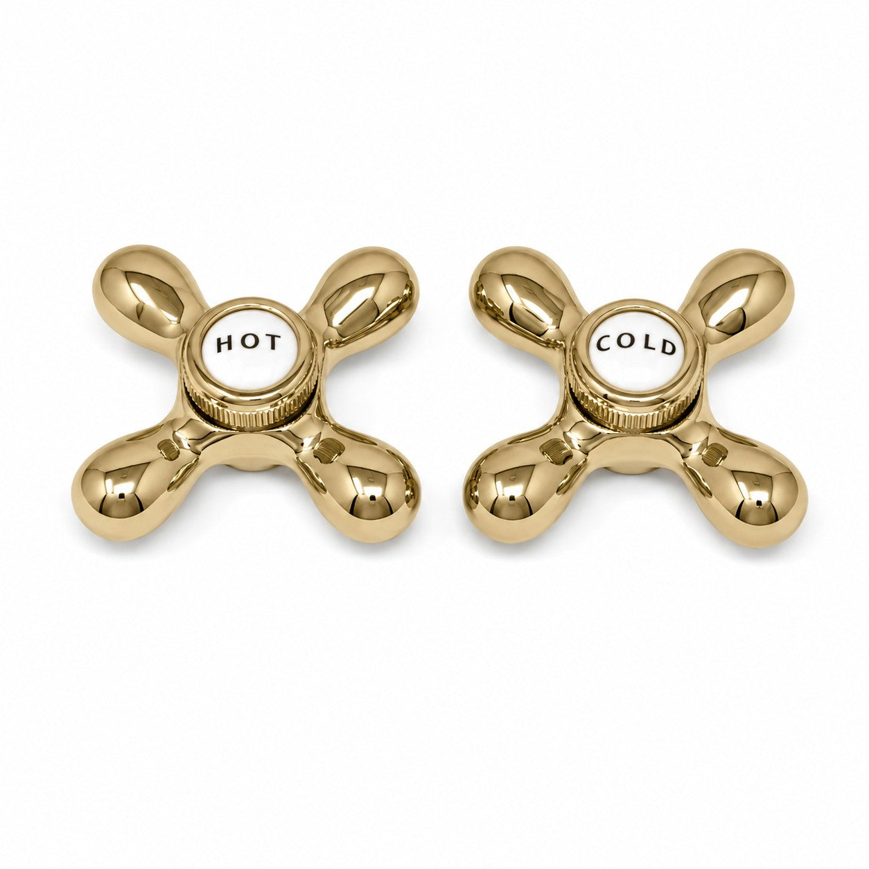 Strom Living P0219 Cross Point Handle Pair with Brass and Porcelain Buttons Polished Brass - Faucet Parts