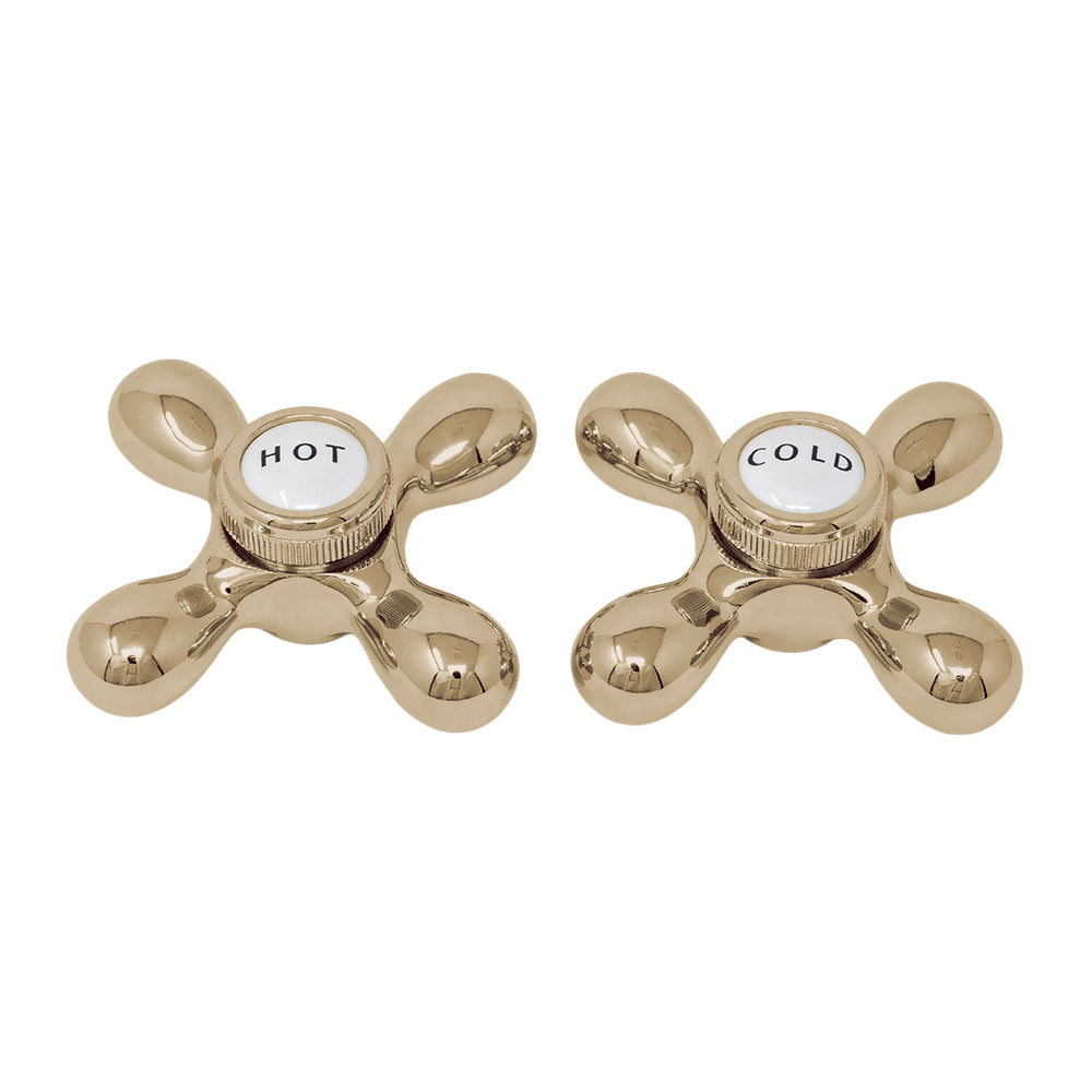 Strom Living P0219 Cross Point Handle Pair with Brass and Porcelain Buttons - Faucet Parts