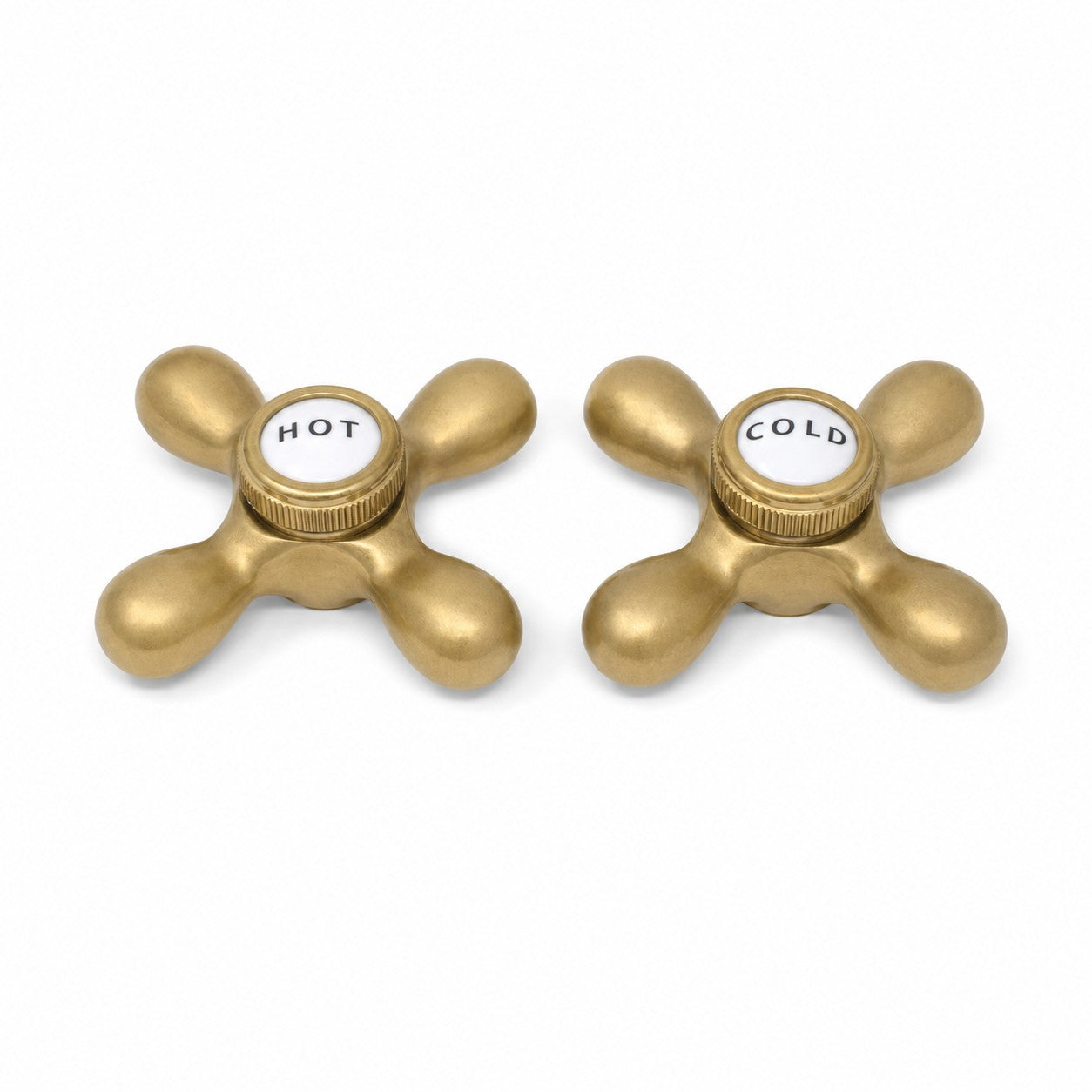 Strom Living P0219 Cross Point Handle Pair with Brass and Porcelain Buttons Raw Brass - Faucet Parts