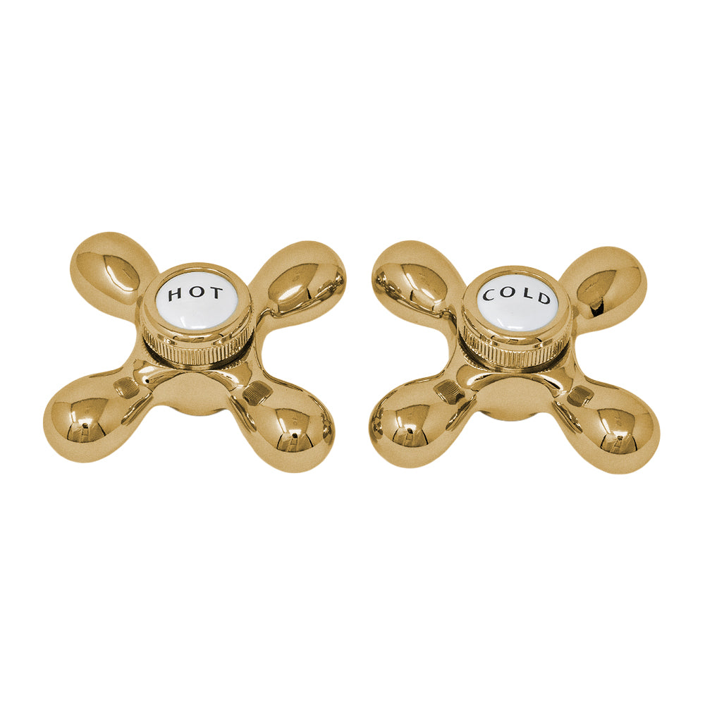 Strom Living P0219 Cross Point Handle Pair with Brass and Porcelain Buttons - Faucet Parts