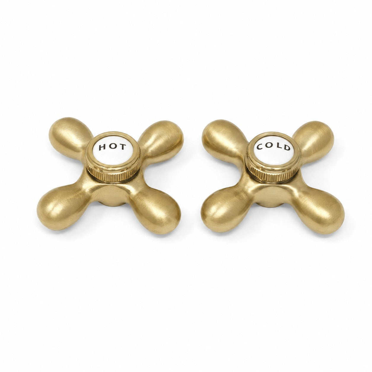 Strom Living P0219 Cross Point Handle Pair with Brass and Porcelain Buttons Satin Brass - Faucet Parts