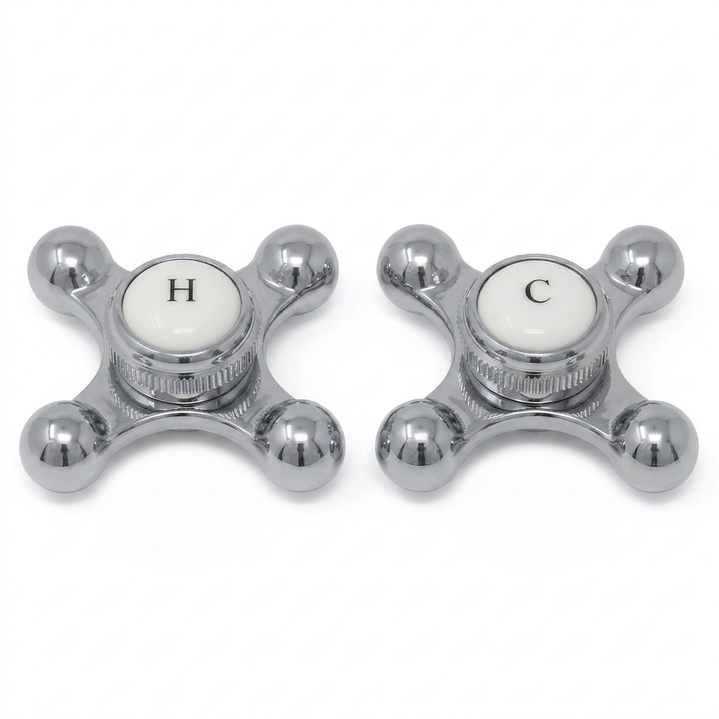 Strom Living P0220 Cross Point Temperature Handles with Button Chrome - Faucet Parts