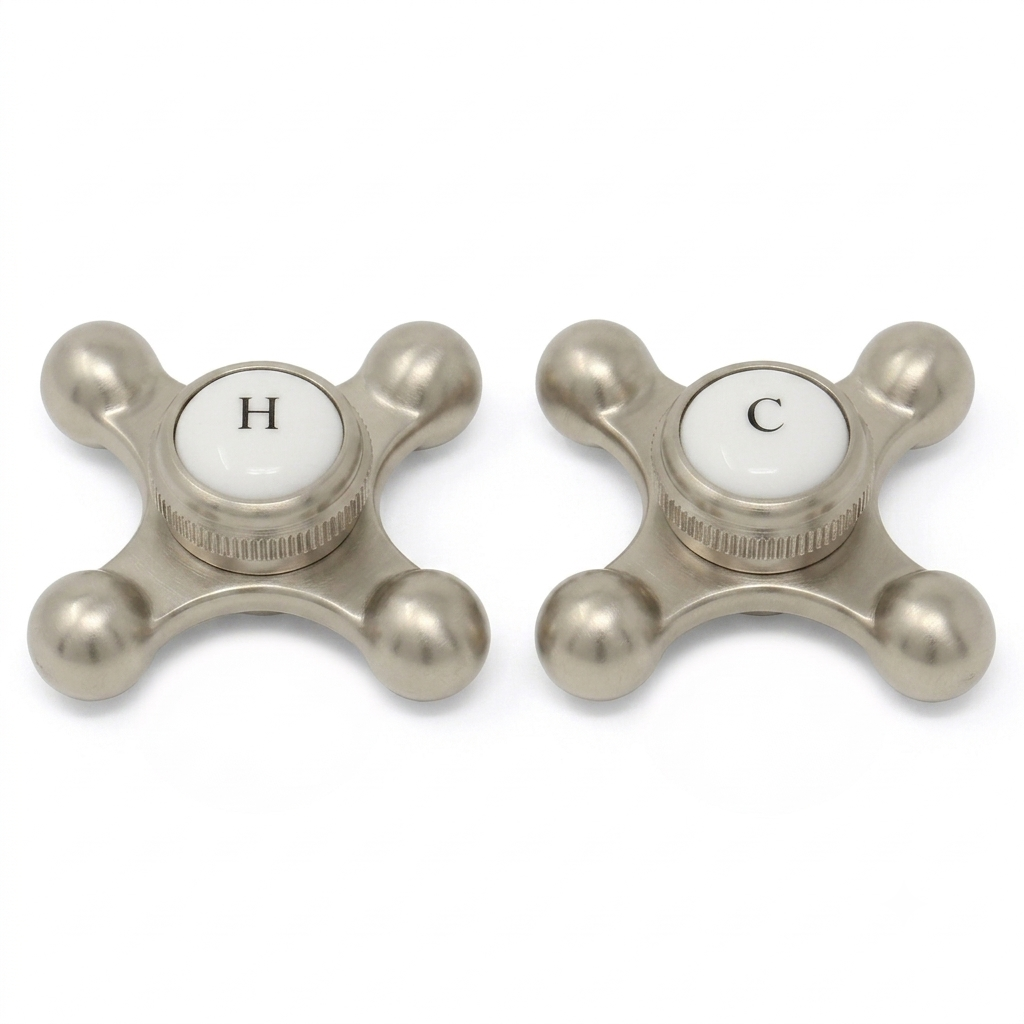 Strom Living P0220 Cross Point Temperature Handles with Button Matte Nickel - Faucet Parts