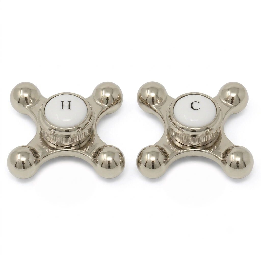 Strom Living P0220 Cross Point Temperature Handles with Button Polished Nickel - Faucet Parts