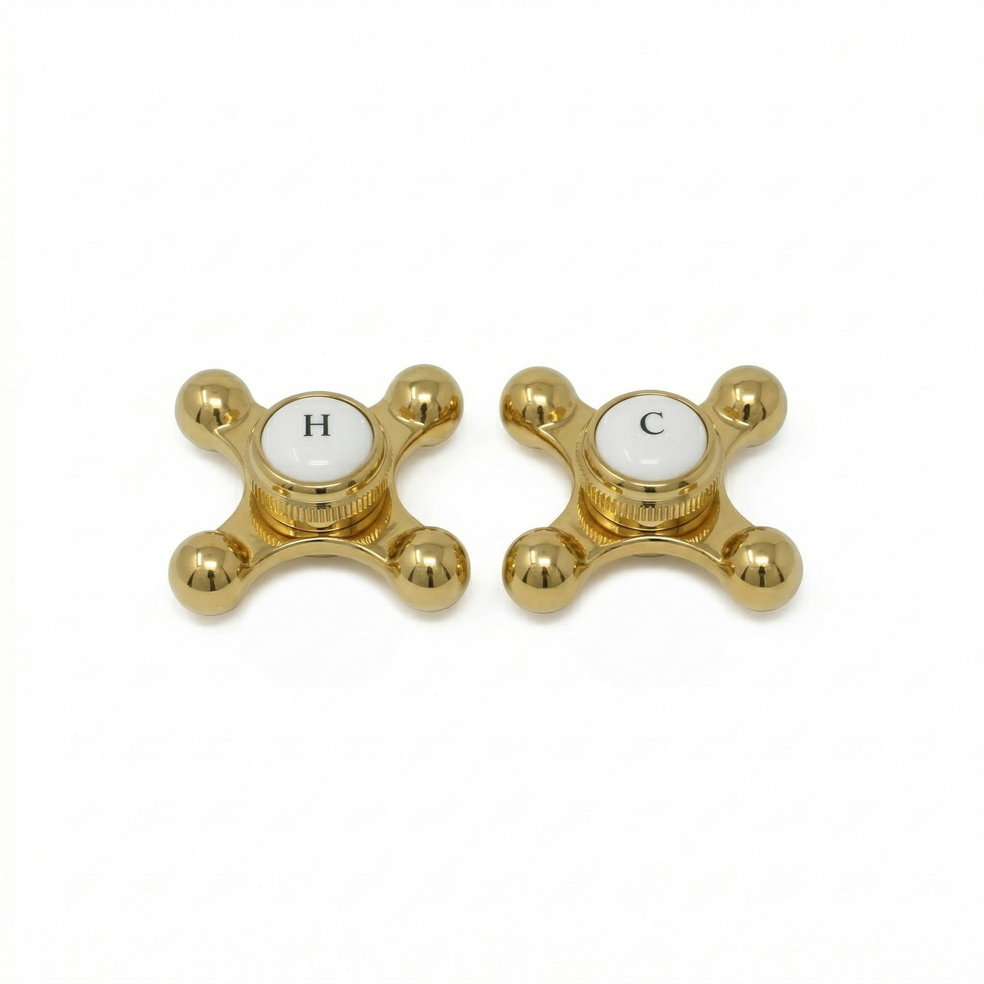 Strom Living P0220 Cross Point Temperature Handles with Button Polished Brass - Faucet Parts