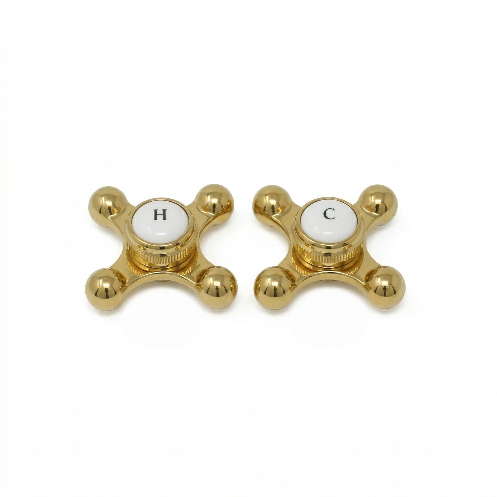Strom Living P0220 Cross Point Temperature Handles with Button Polished Brass - Faucet Parts