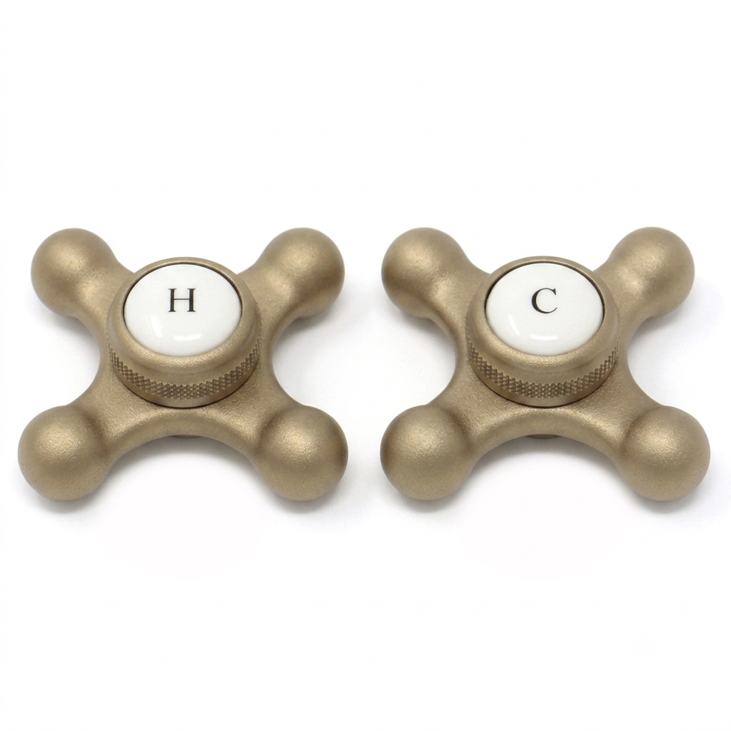 Strom Living P0220 Cross Point Temperature Handles with Button Raw Brass - Faucet Parts