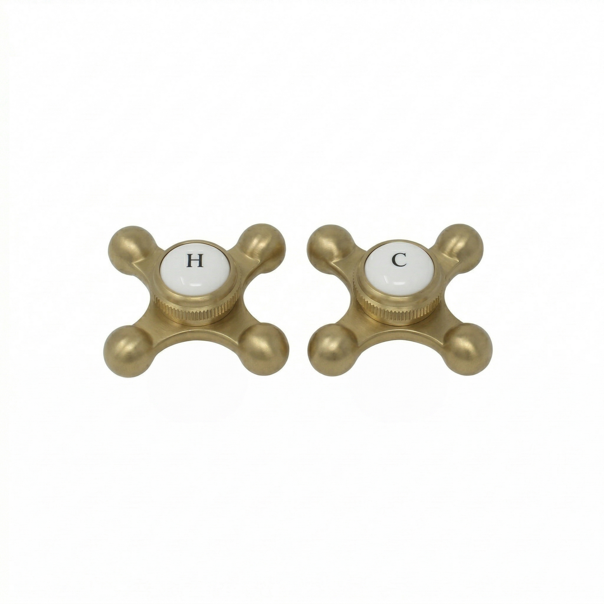Strom Living P0220 Cross Point Temperature Handles with Button Raw Brass - Faucet Parts