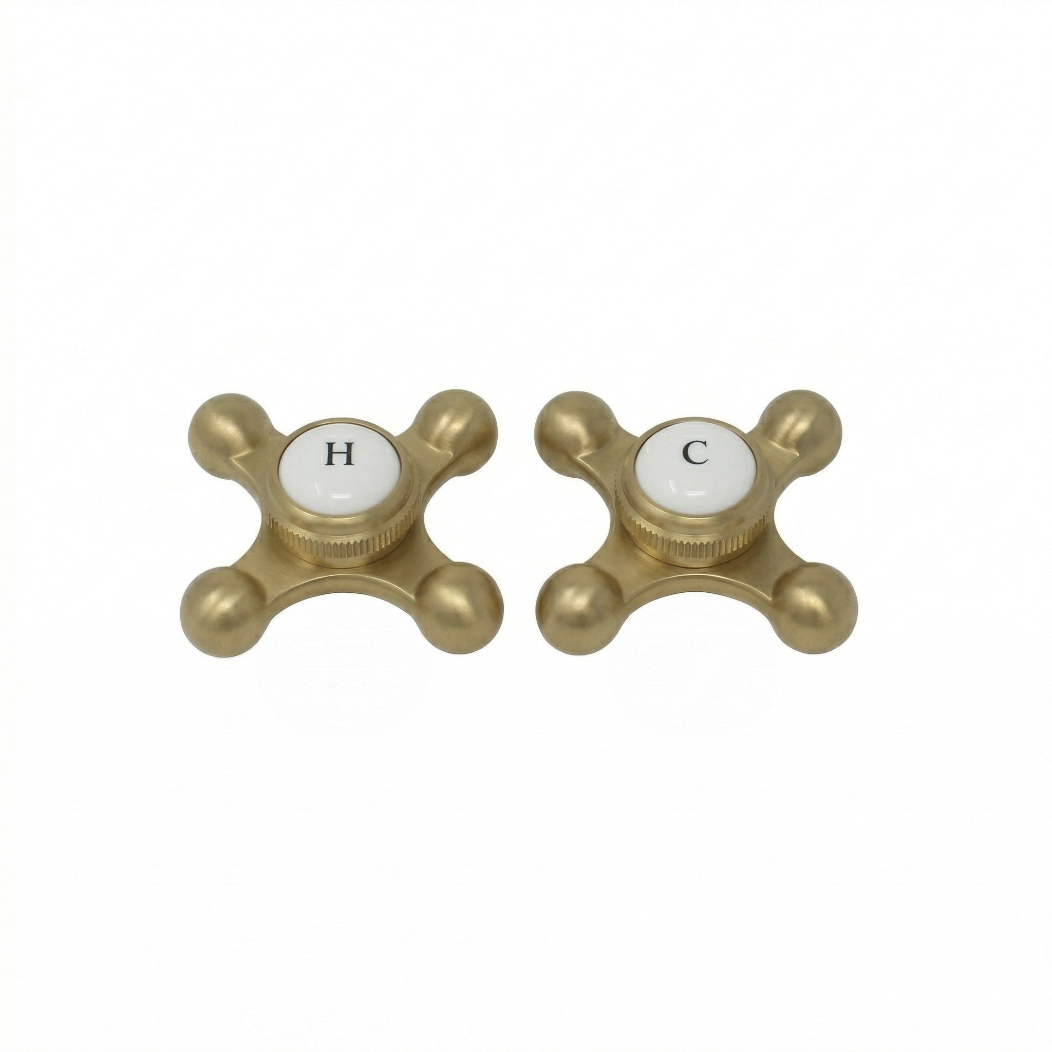 Strom Living P0220 Cross Point Temperature Handles with Button Raw Brass - Faucet Parts