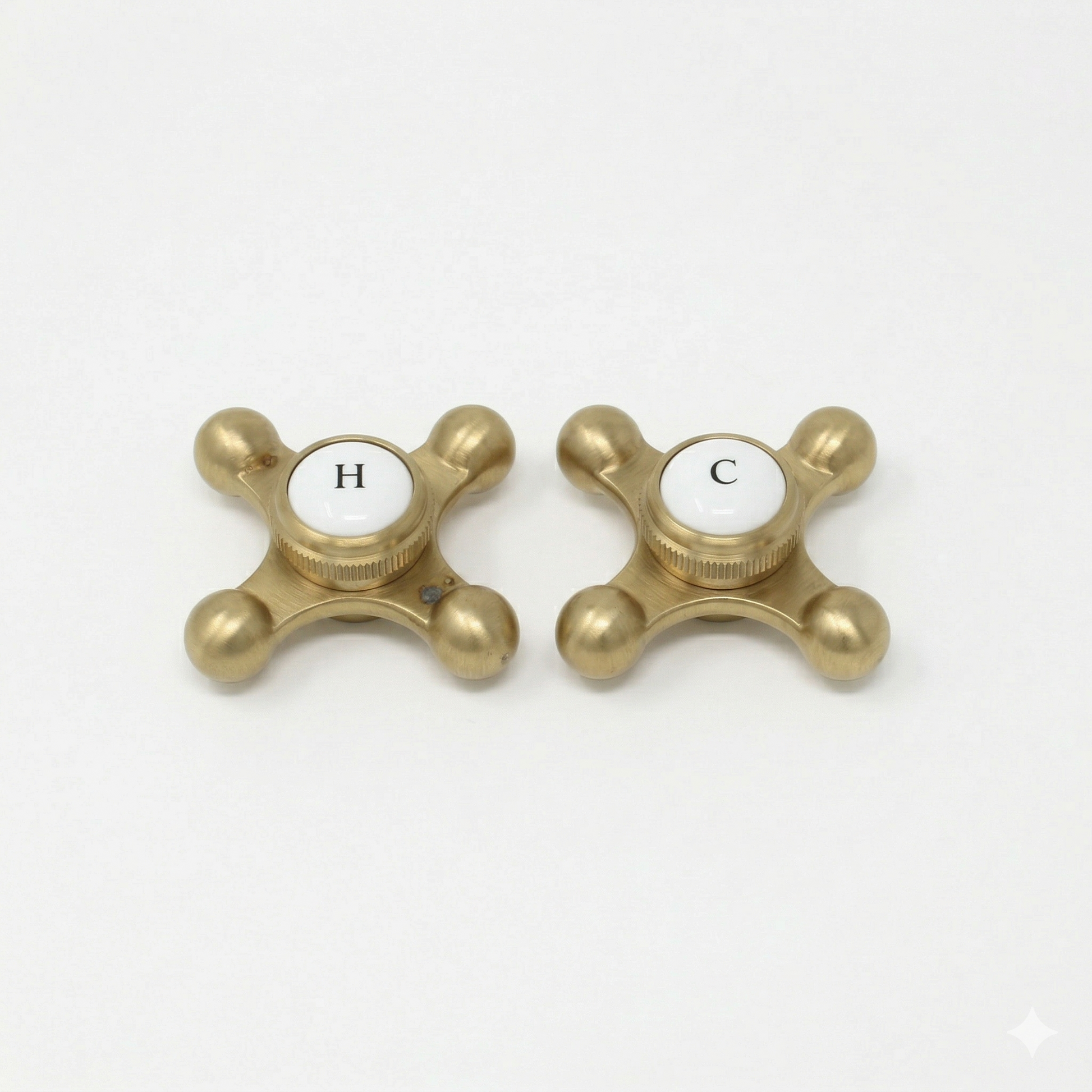 Strom Living P0220 Cross Point Temperature Handles with Button Satin Brass - Faucet Parts