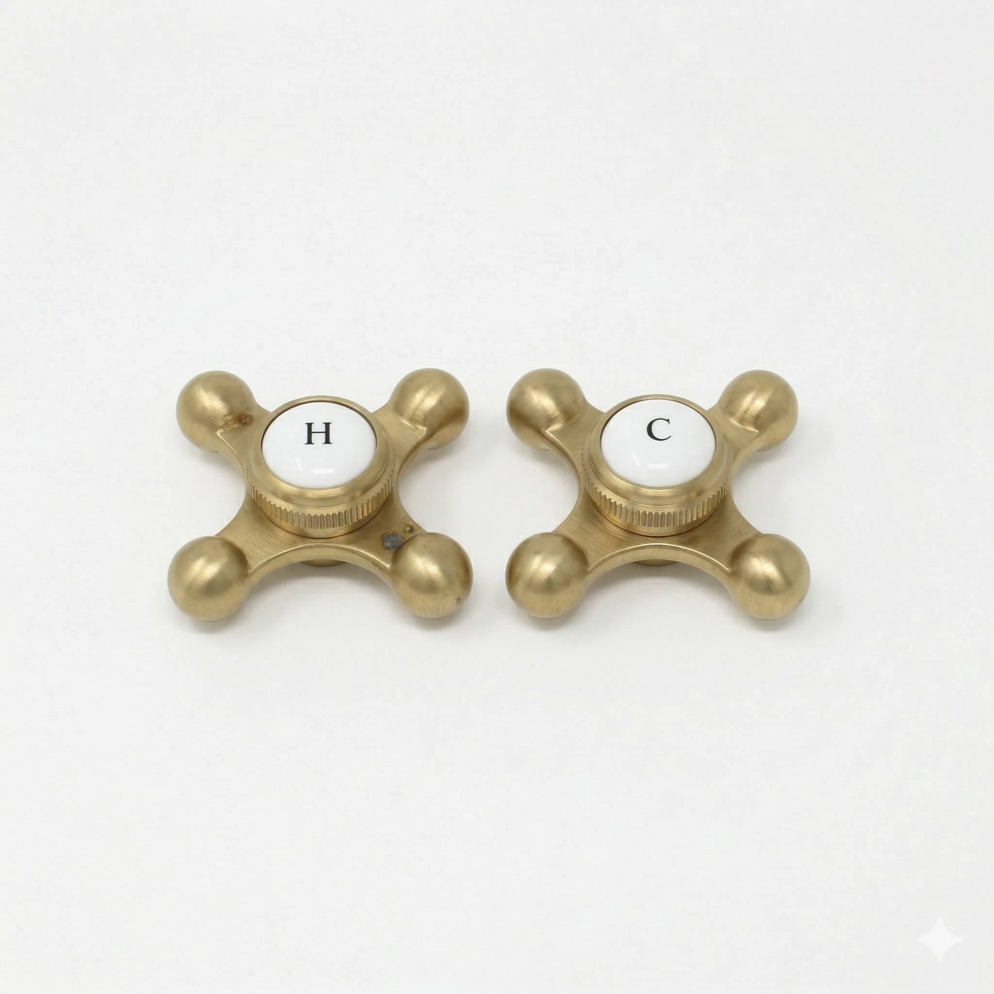 Strom Living P0220 Cross Point Temperature Handles with Button Satin Brass - Faucet Parts