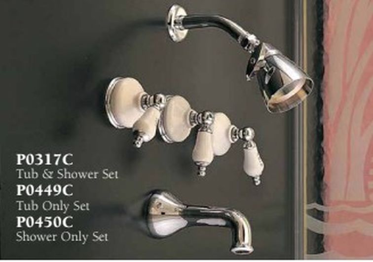 Sacramento In-Wall Shower Set with Porcelain Escutcheons, Lever Handles and Spout P0450 | Strom Living - Showers