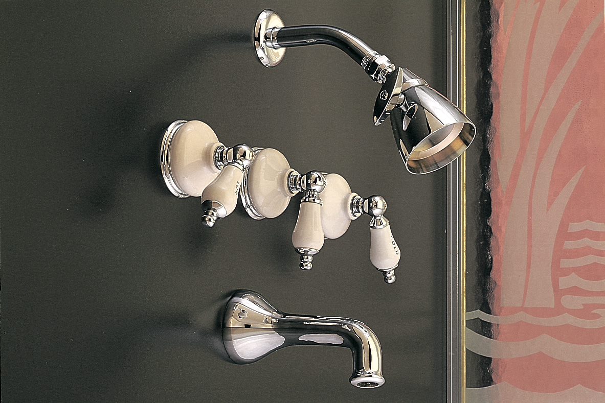 Sacramento In-Wall Shower Set with Porcelain Escutcheons, Lever Handles and Spout P0450 | Strom Living - Showers