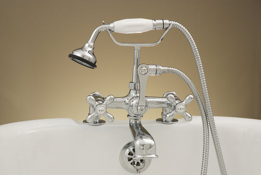 Strom Living British Telephone Deck Mount Tub Faucet with Handheld Shower and Cross Handles