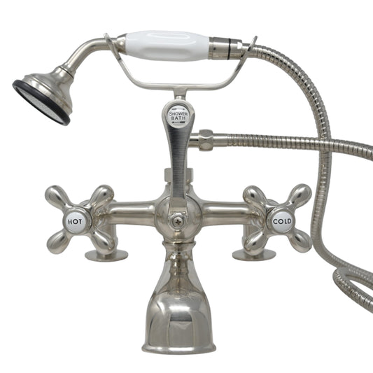 Strom Living British Telephone Deck Mount Tub Faucet with Handheld Shower and Cross Handles