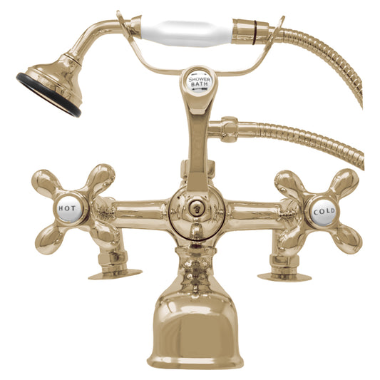 Strom Living British Telephone Deck Mount Tub Faucet with Handheld Shower and Cross Handles